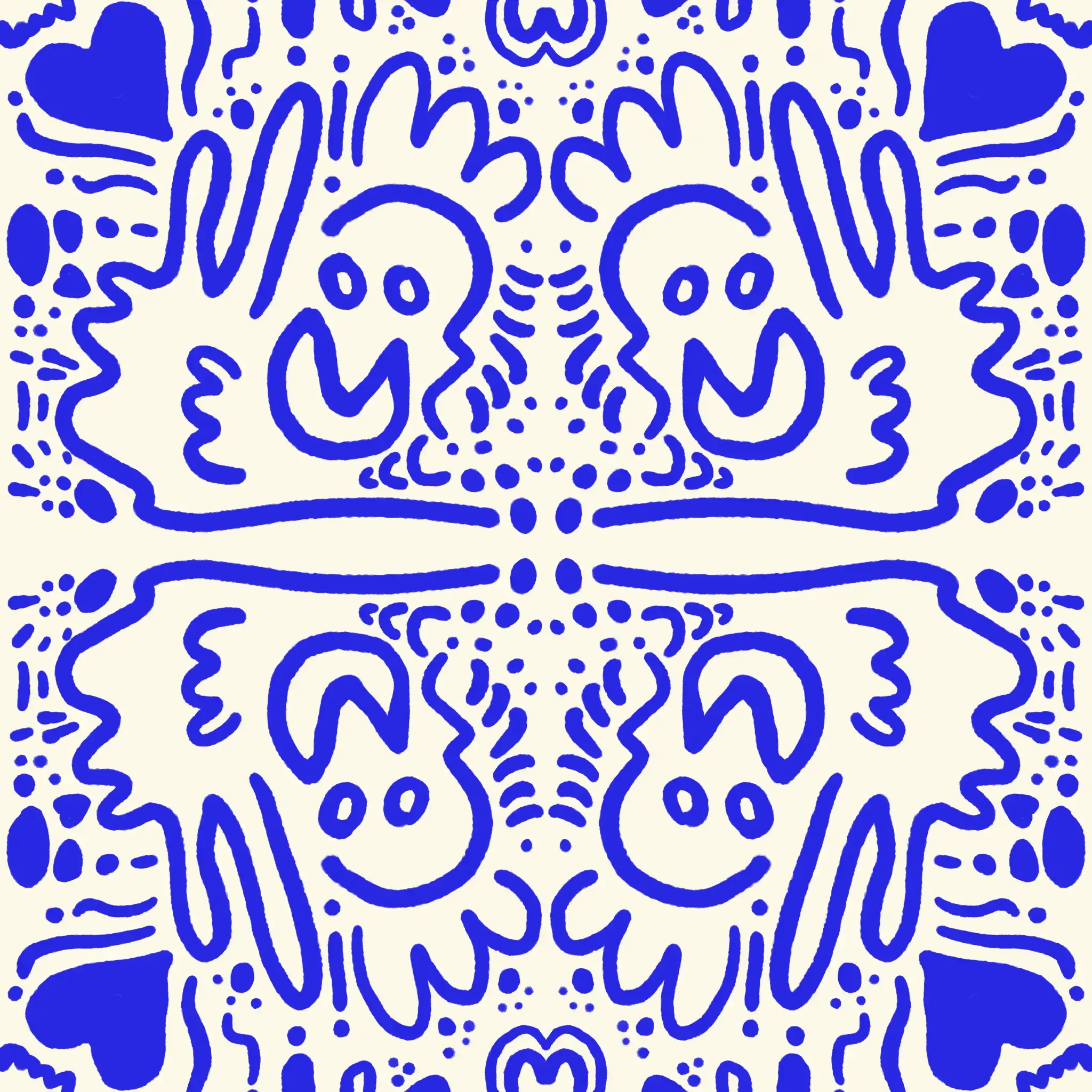 Random organic shapes and lines in blue on a white background. 