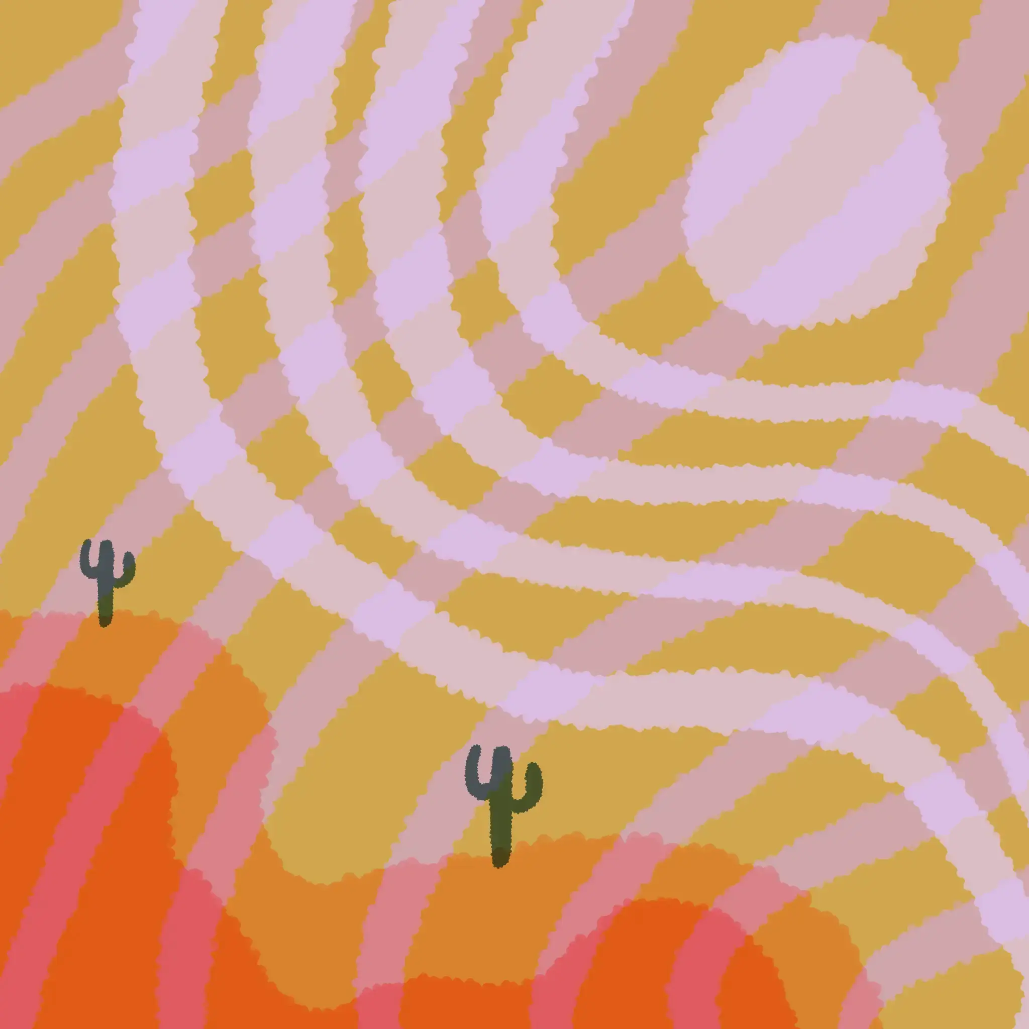 Desert scene with large rhythmic sun rays.